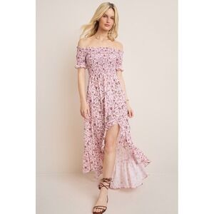 Francesca's Perdita Off Shoulder High-Low Maxi Dress Pink Small NWT
